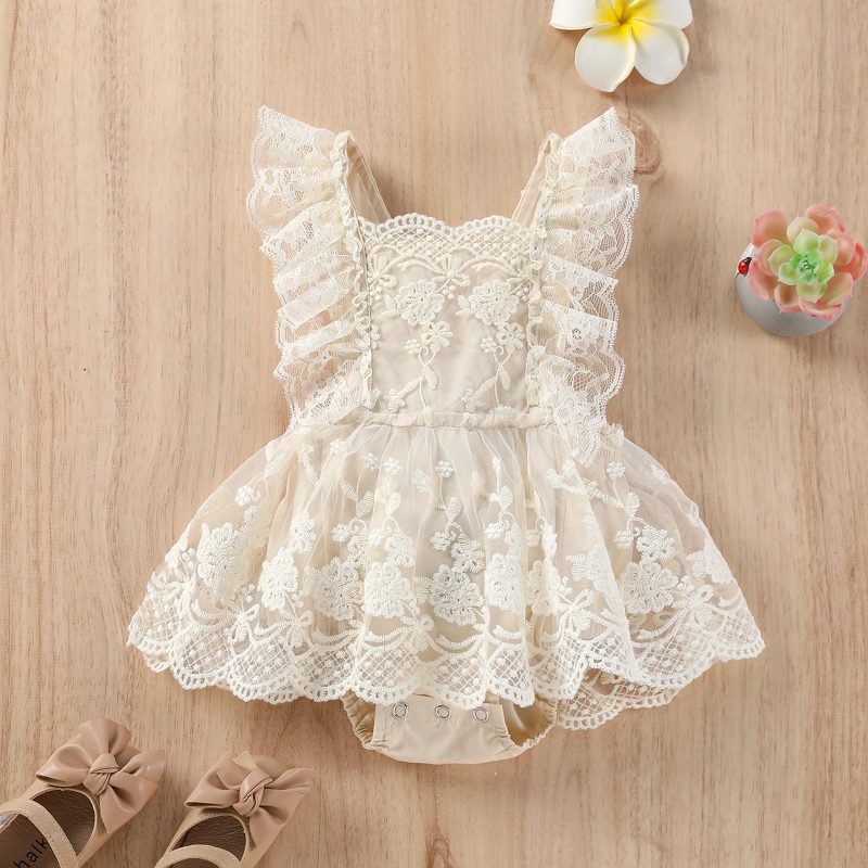 New Baby Girls Floral Lace Embroidery Romper 2023 Spring Summer Outfits