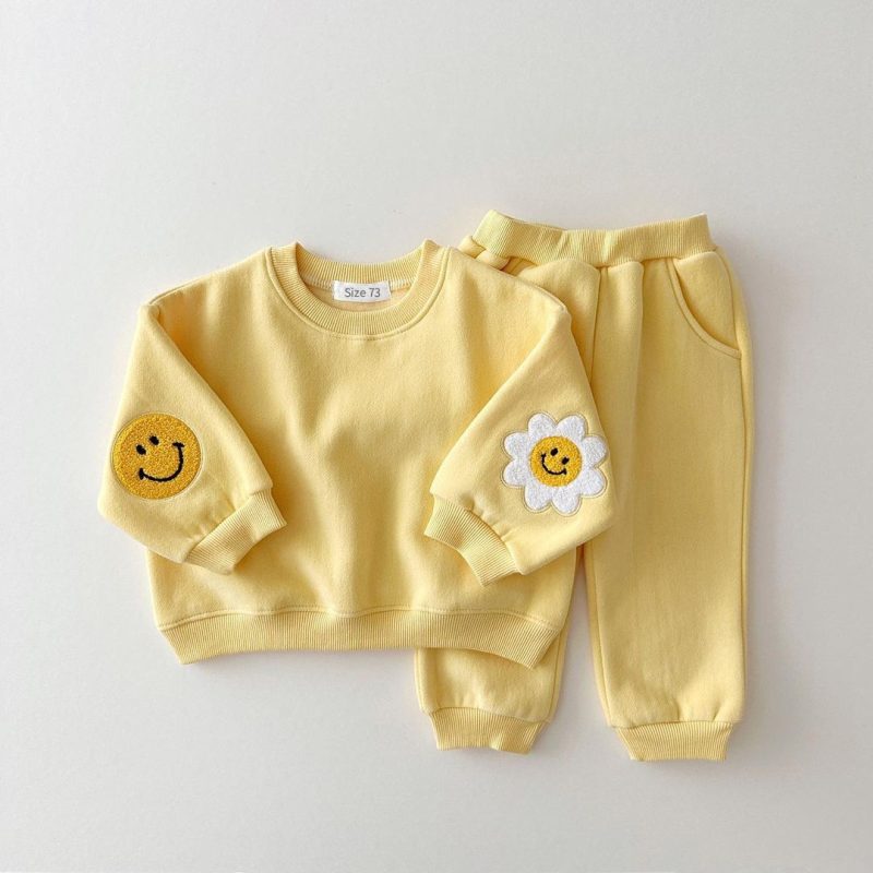 Baby Girl Boy Set Embroidery Thicken Fleece Sweatshirt + Pant