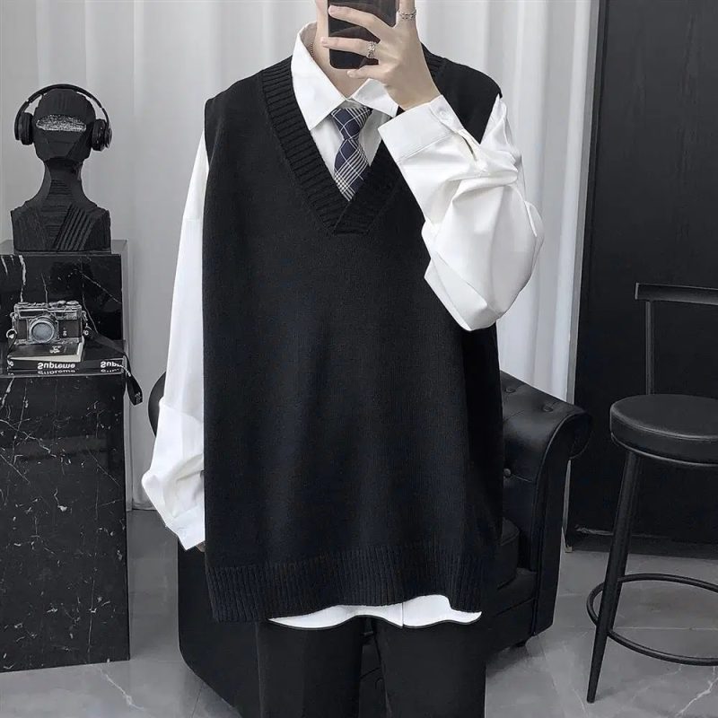 Men Pullover Tess Vest Loose Knitted Top Student Sweater