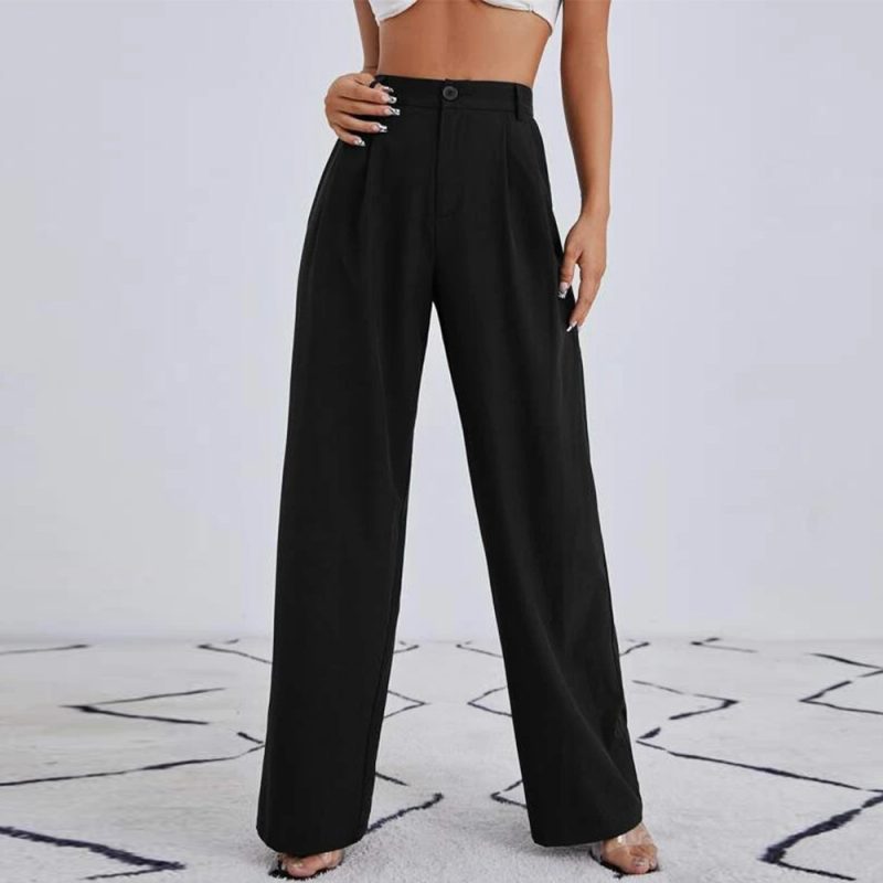 Work Pant Women Summer High Waist Casual Pants Loose Slimming Straight Draping Effect Wide Leg Pants