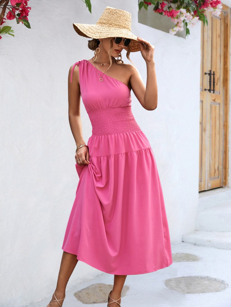 Summer Women Clothing Shoulder Smocking Dress