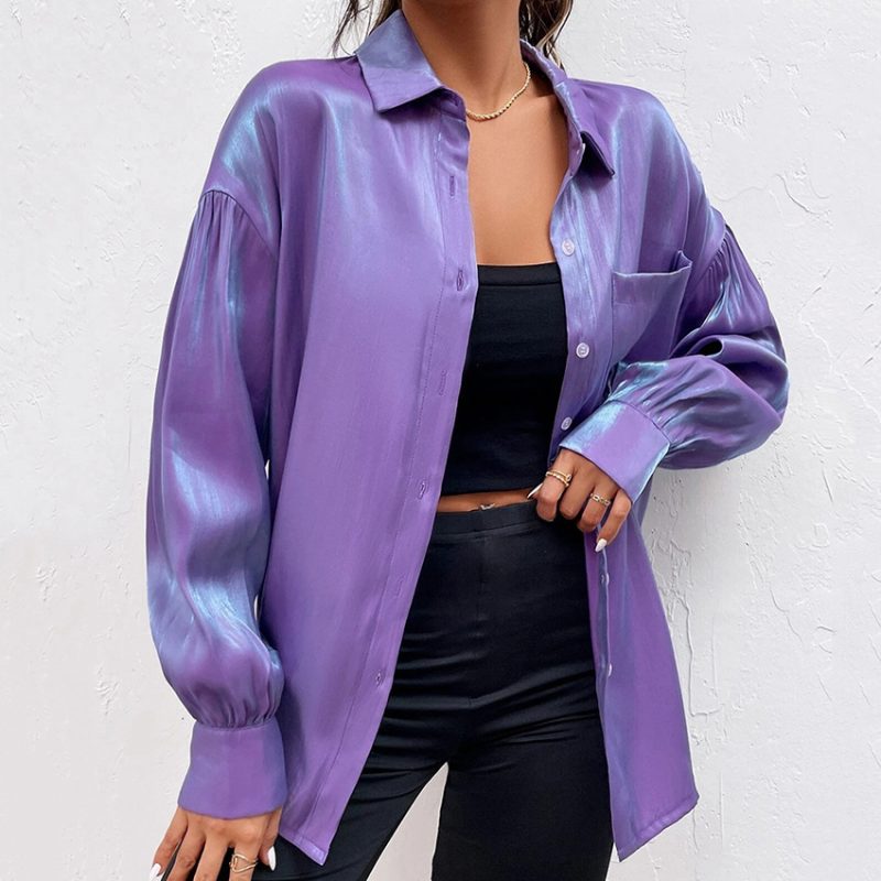 Early Autumn Shirt Purple Loose Long Sleeve Collared Temperamental Minority Fashionable All Match Shirt Women Clothing