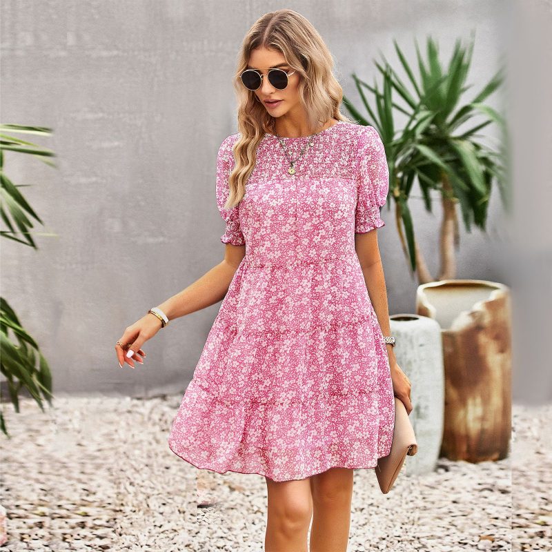 Chiffon Printed Waist Controlled Dress Spring Summer Bohemian Women