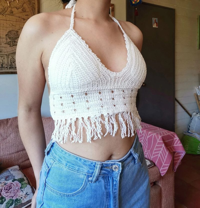 Women  Summer New Hollow Crochet Strap Hanging Neck Sexy Top