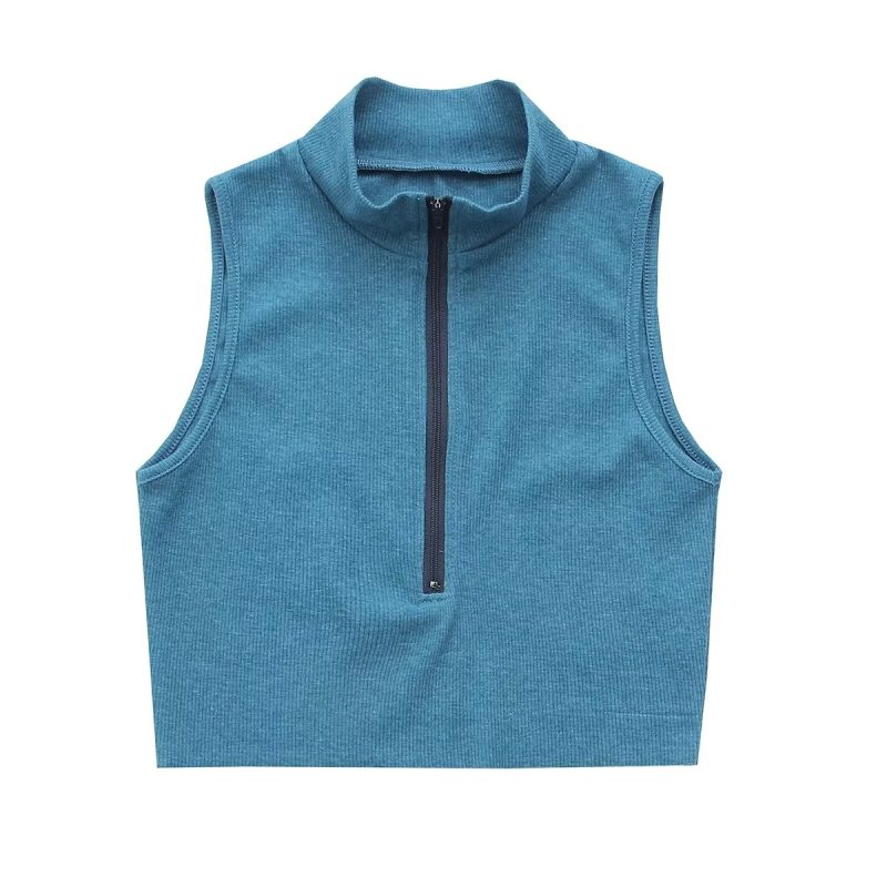 Spring Zipper Pullover Small Turtleneck Zipper Slim Fit Sexy Sleeveless T Shirt Top