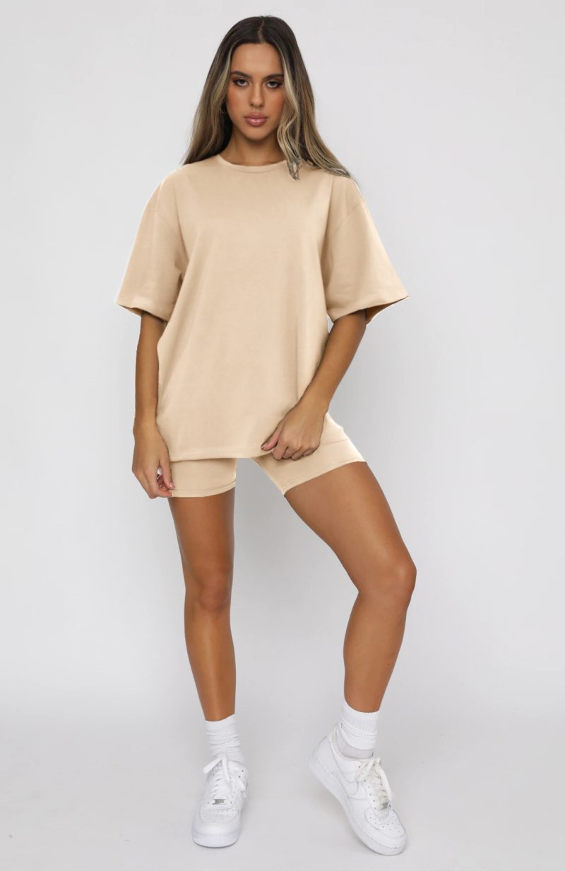 Summer Solid Color Short Sleeve round Neck Pullover Top Urban Casual Shorts Suit Women