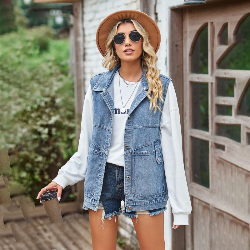 Women Clothing Loose Denim Waistcoat Vest Casual Vest