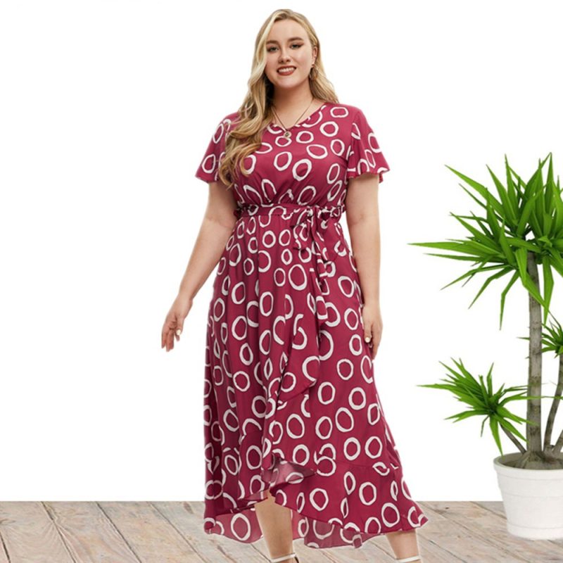 Plus Size Women Clothing Summer Short Sleeve Dress Maxi Dress