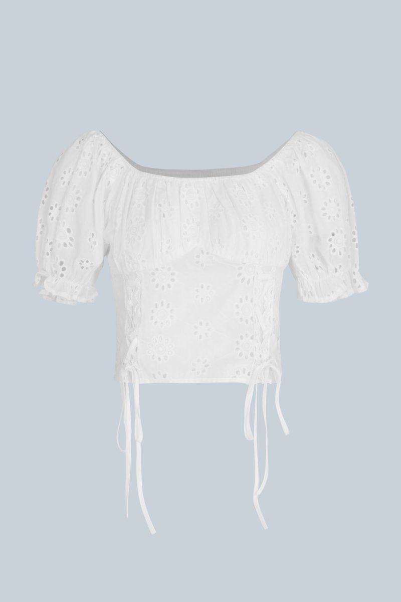 Women  Summer Square Neck Drawstring Lace Shorts Cropped Pleated Bubble Short Sleeve French Top  Blouses