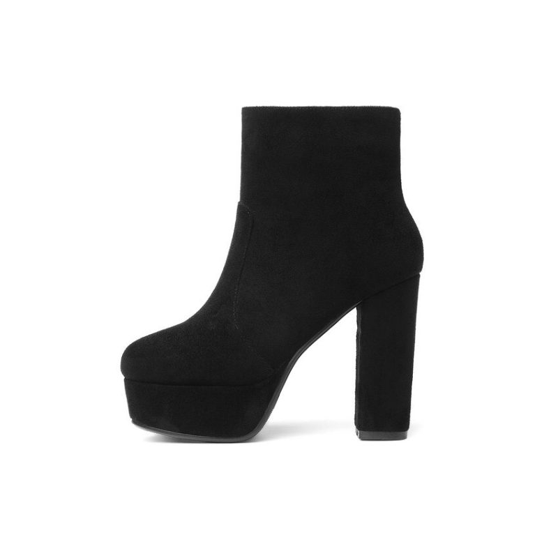 Vanessas's Women Ankle Boots Square High Heel Fashion Winter Shoes