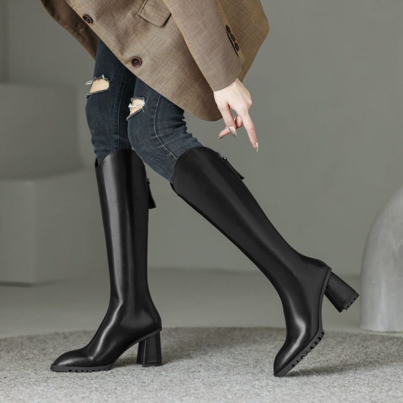 Vanessa's Women Knee High Boots High Quality Genuine Leather Motorcycle Boots