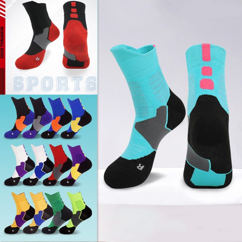 5 Pairs Pack Sports Socks Men Professional Basketball Running Towel Bottom Anti-Slip Socks