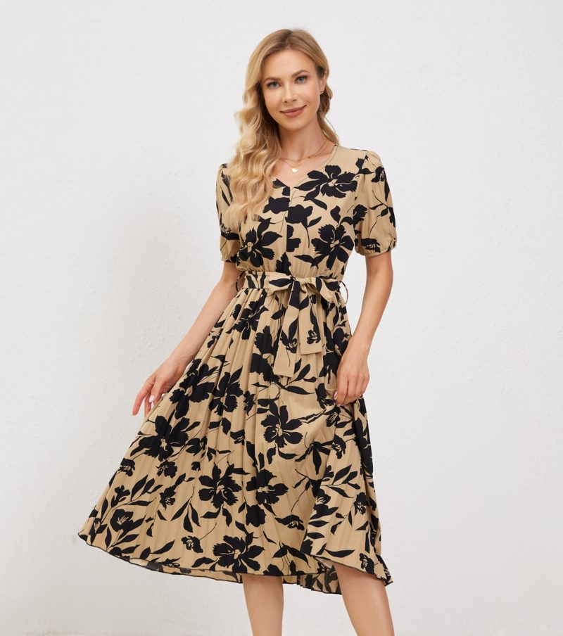 Summer Print Pleated Waist Dress