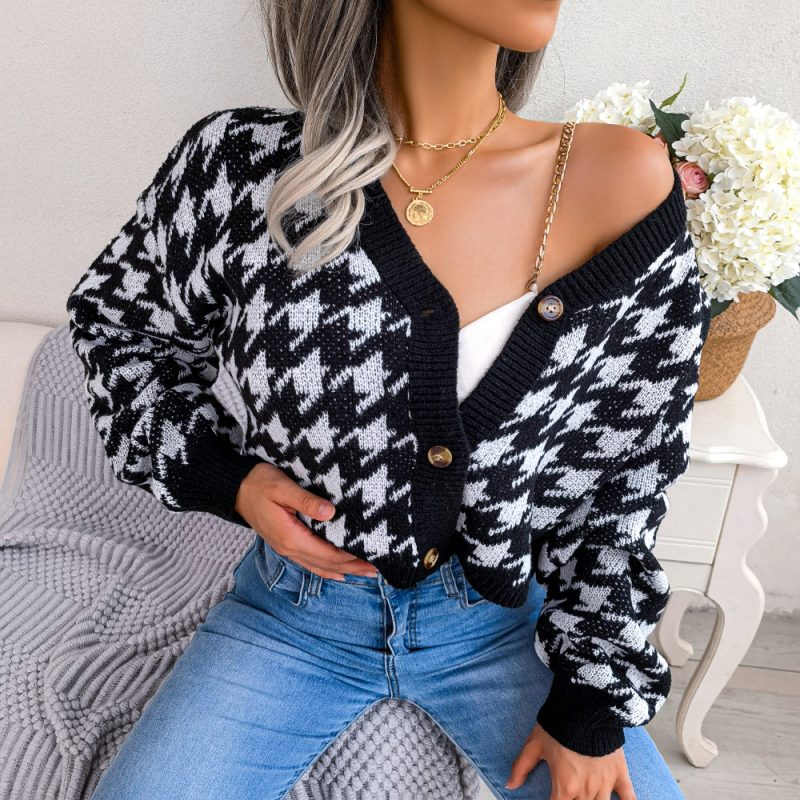 Stylish Houndstooth Cardigan for Women