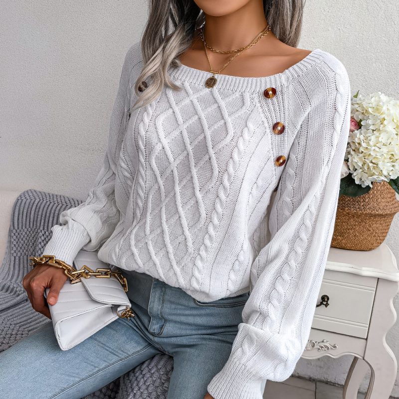 Square Collar Twist Knit Pullover