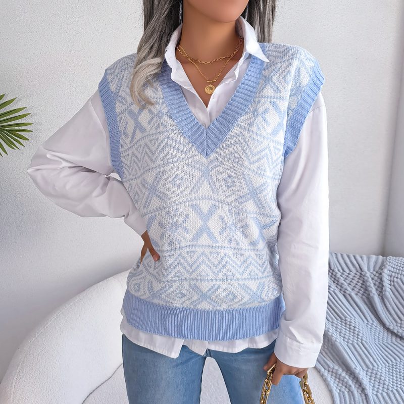 Christmas Snowflake V-Neck Knit Vest Women