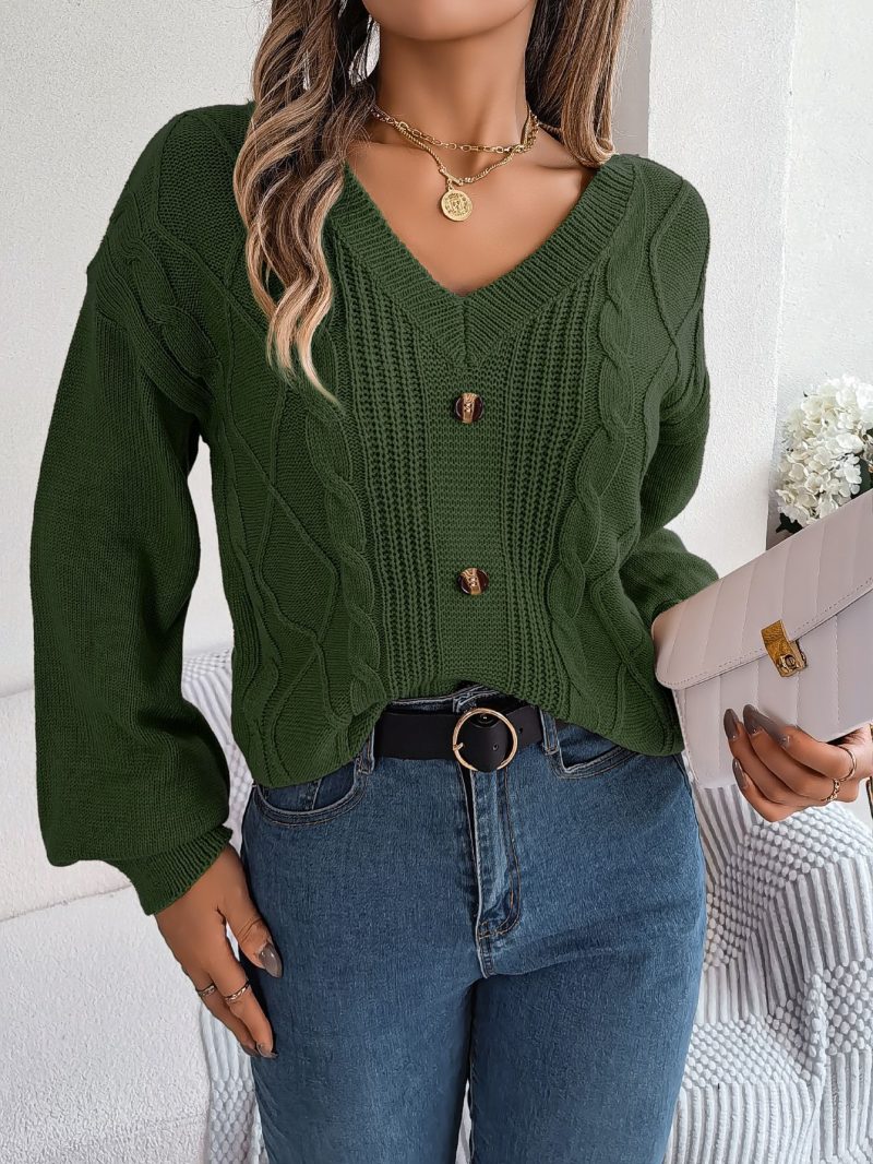 V-Neck Twist Lantern Sleeve Sweater