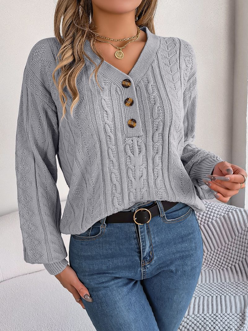 Twist V-Neck Buttons Pullover - Autumn Winter Women's Fashion