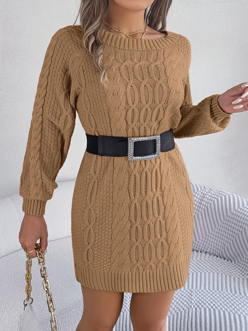 Solid Color Twist Lantern Sleeve Woolen Dress