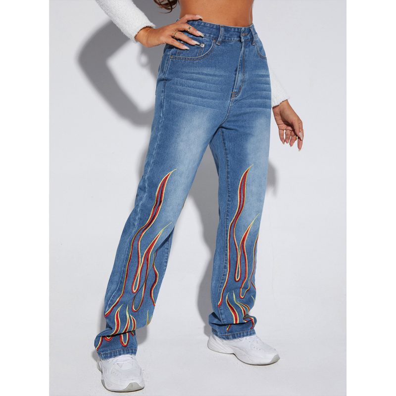 Fashionable Slimming Printed Denim Jeans