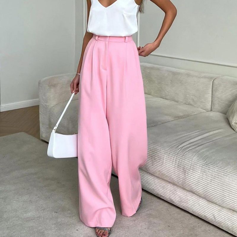 French Pink High Waist Wide-Leg Work Pants