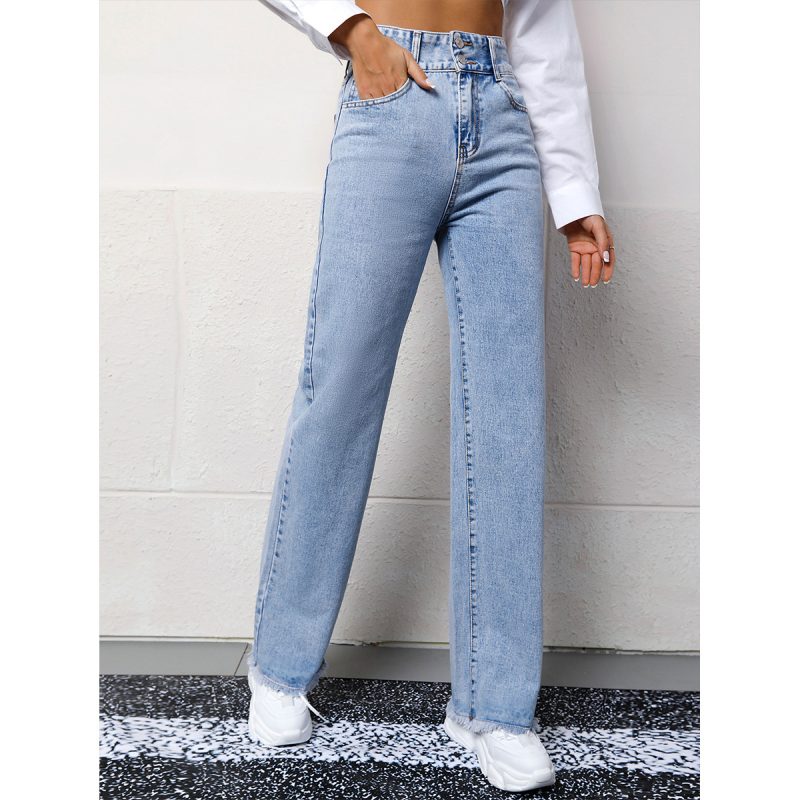 High Waist Trendy Straight Denim Trousers