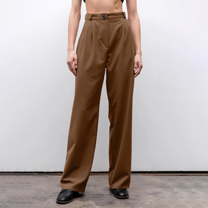 Brown High Waist Loose Slimming Summer Straight Pants