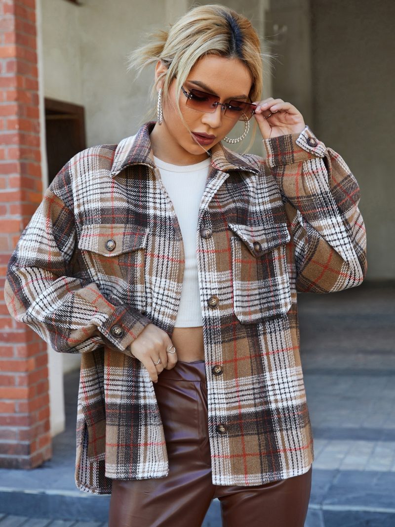 Retro Plaid Collared Woolen Coat