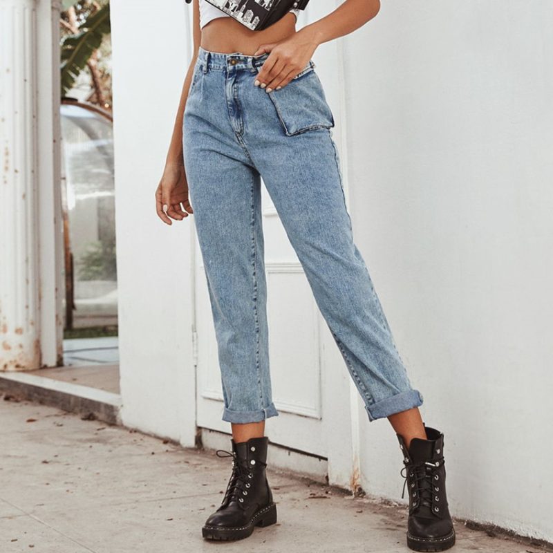 High Waist Workwear Denim Pants