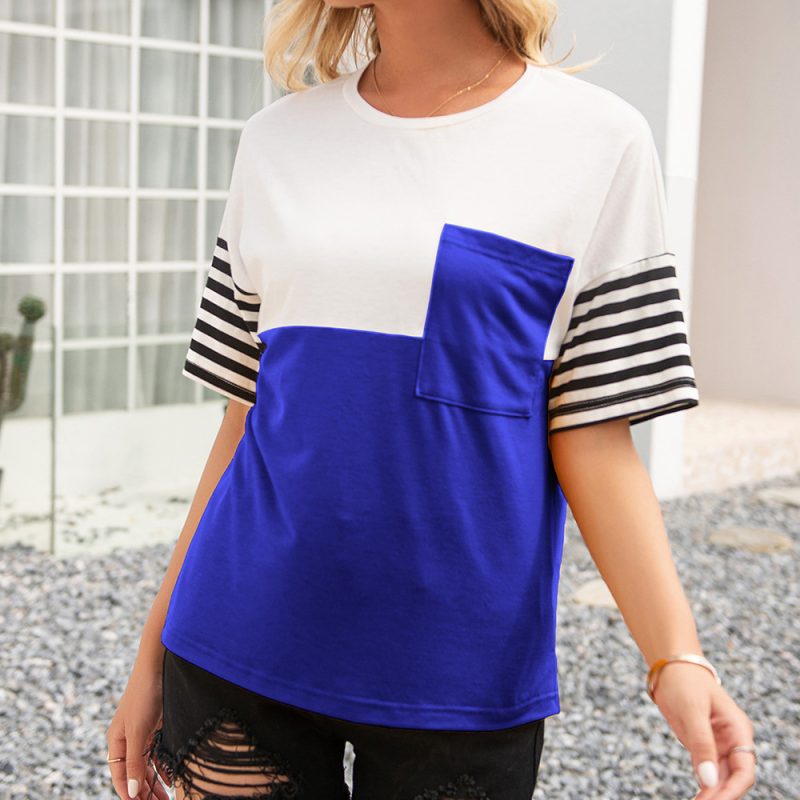 Striped Contrast Loose T-Shirt for Women