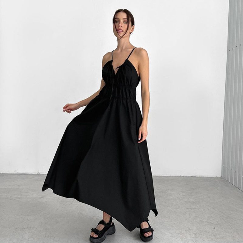 Black Hepburn Asymmetric Swing Dress