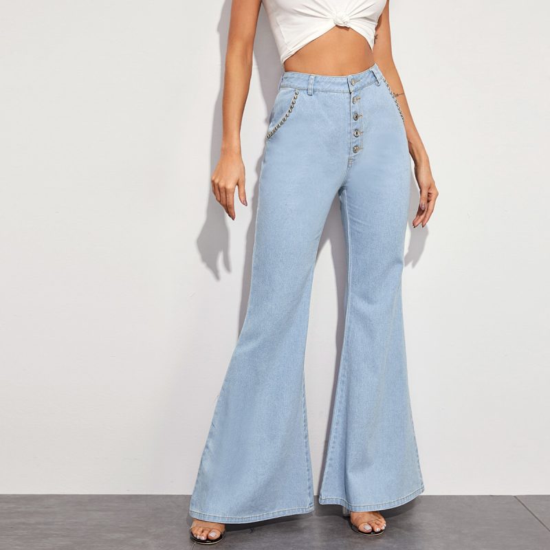 Casual Big Horn Wide Leg Denim Trousers