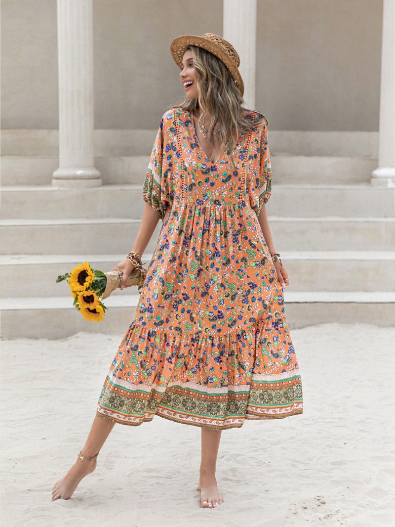 Boho Bliss: Loose Vacation Printing Women's Dress