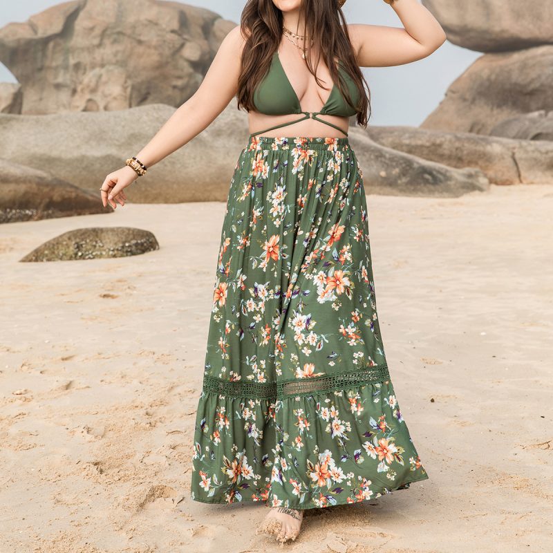 Bohemian Plus Size Beach Skirt - Green Print