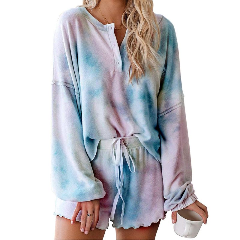 Tie-Dye Casual Sports Sweater & Shorts Set