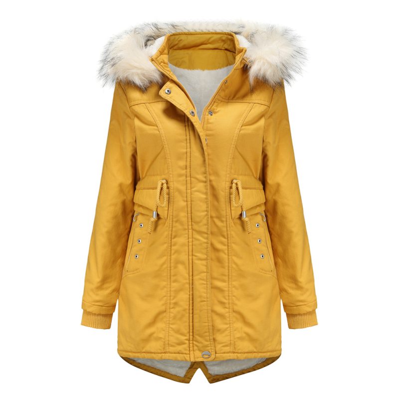 Fleece Mid-Length Overcoat with Detachable Hat for Women