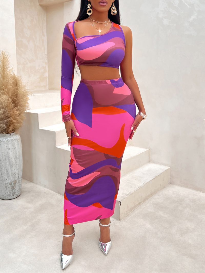 Print Asymmetric One Shoulder Suit