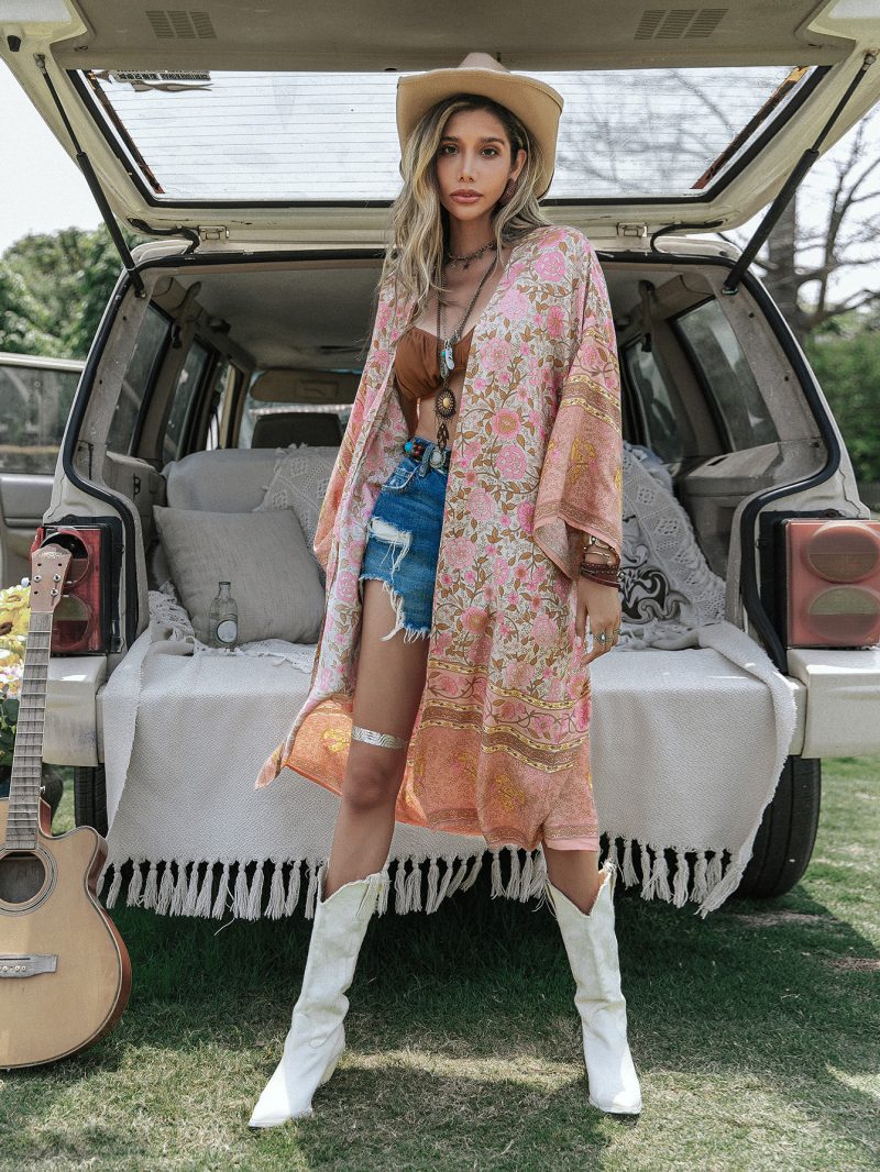 Batch Loose Positioning Printed Shawl Kimono Mid-Length Women