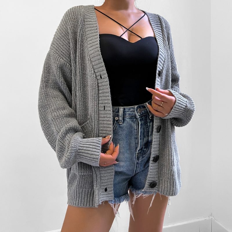 Knitted Coat for Women in Autumn/Winter with Breasted Detai