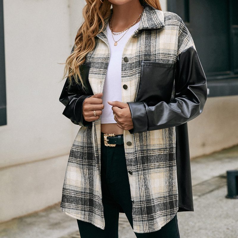 Casual Loose Plaid Color-Matching Shacket