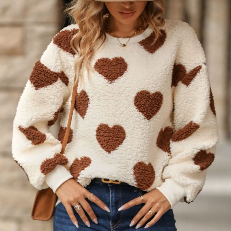 Plush Loving Heart Crew Neck Pullover