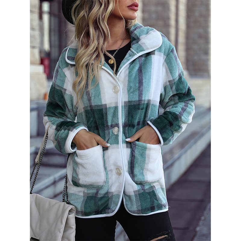 Sable Fur Printed Plaid Casual Coat