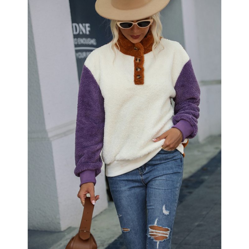 Round Neck Loose Stitching Fleece Sweatshirt