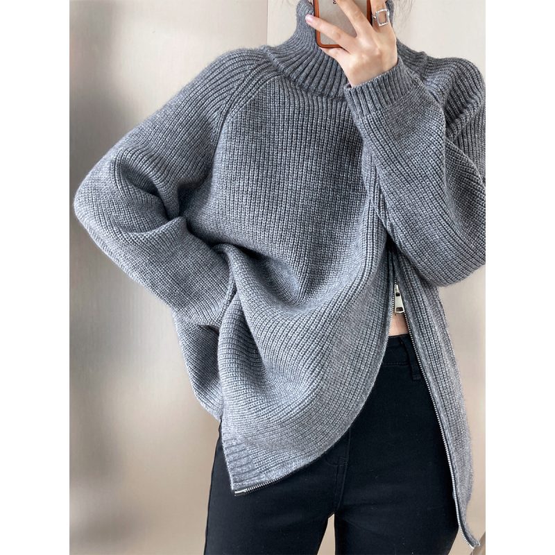 Double-Headed Zipper Turtleneck Sweater for Effortless Style