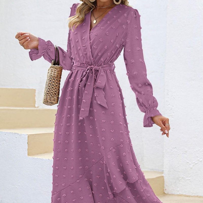 Swiss Polka Dot Long Sleeve Dress for Women in Autumn