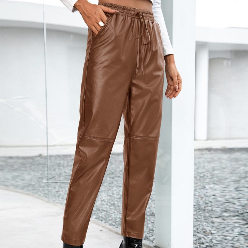 Elastic Motorcycle Faux Leather Pants