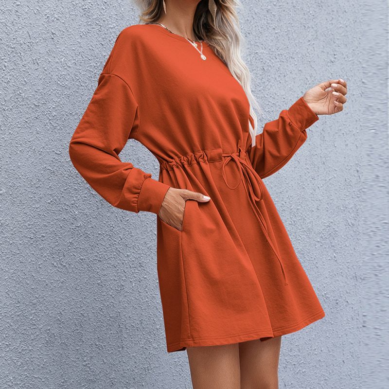 Autumn Winter Women Clothing Crew Neck Long Sleeve Loose Dress Women