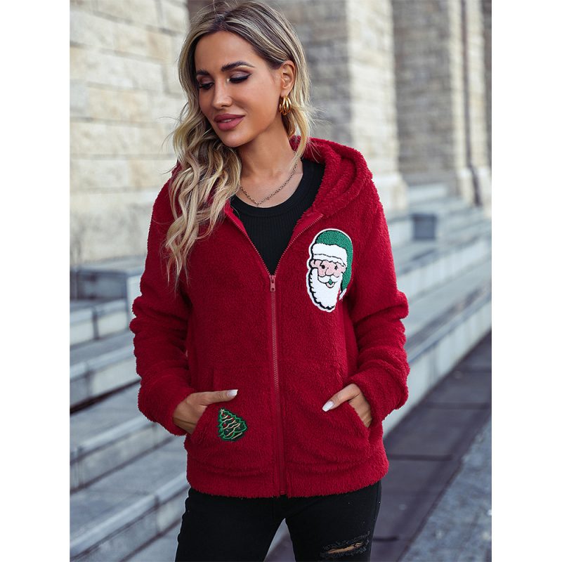 Hooded Zipper Loose Plush Christmas Jacket