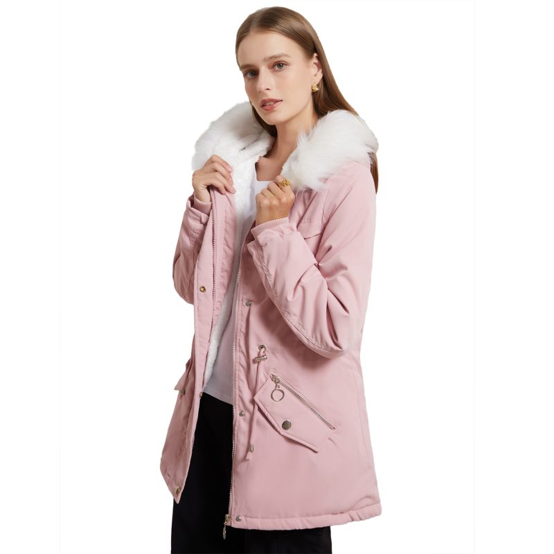 Plus Size Mid-Length Parka with Fleece Lining and Fur Collar