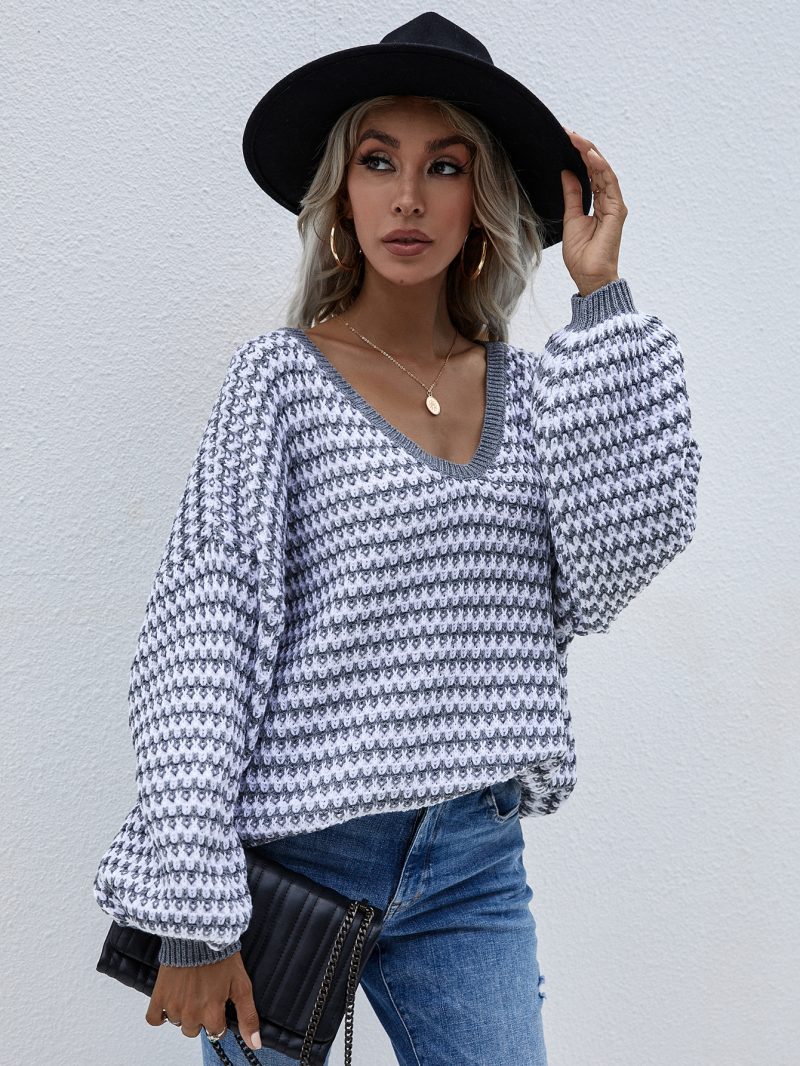 Plus Size V-Neck Stripe Sweater